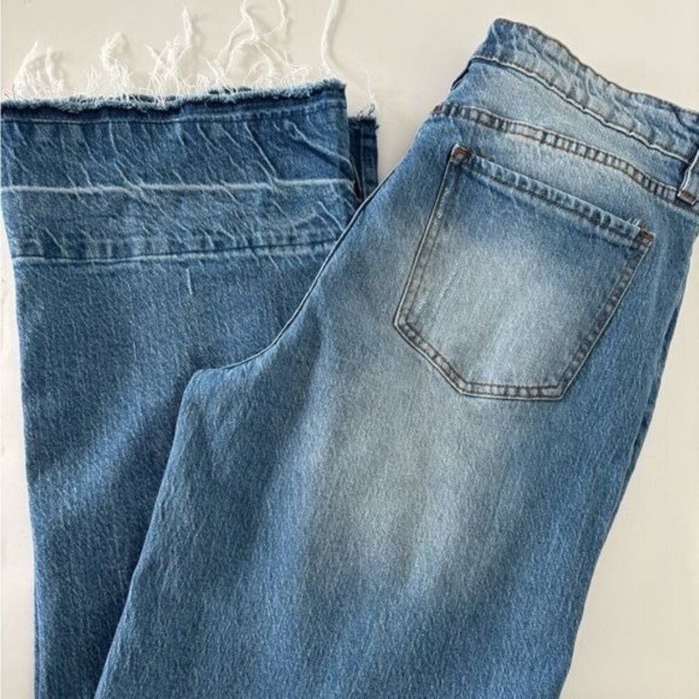 Boyfriend Jeans 13 Wide Leg Raw Hem High Waist Fading Festival Streetwear Grunge